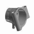 Gray metal Polaris steering knuckle with cylindrical and circular mounting features.