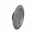 Round chrome stator cover badge with embossed Indian Scout logo and text.