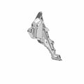Right rear motorcycle subframe in silver metal with angular support structure and mounting points.