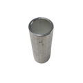 Silver cylindrical metal tube with a smooth, reflective surface and hollow center.