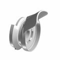 Silver machined metal oil filter adapter with curved flange and circular mounting base.