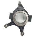Black metal left front steering knuckle with smooth silver bearing housing for Polaris UTV.