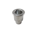 Silver metal cylindrical spool with flared top and hollow center, smooth finish.