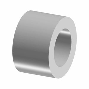 A 3D-rendered image displays the Isolator Bushing 6.2X10 by Polaris, a metallic silver hollow cylinder shown at an angle, featuring a visible circular opening and a smooth, reflective surface.