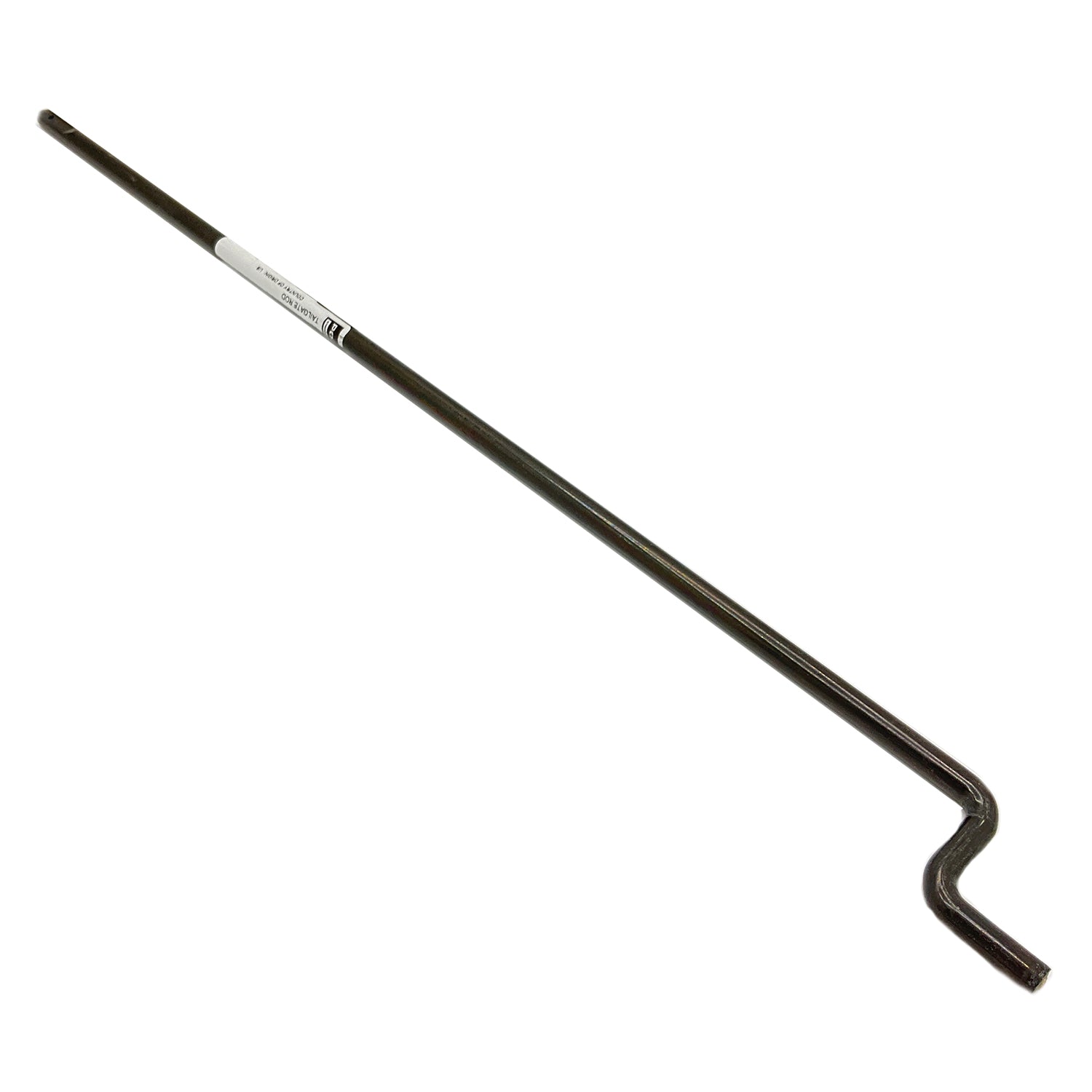 Black metal tailgate support rod with a hooked end and a slim straight shaft.