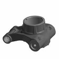 Matte black carrier-bearing machined metal part with circular central hub and angled mounting points.