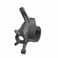 Gray metal right steering knuckle with multiple mounting points and smooth finish.