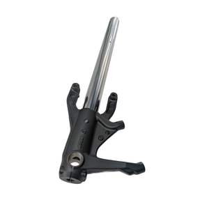 The Fork Tube, Inner Right (Replaced by 5142959-463) by Polaris is shown isolated on a white background—featuring a shiny metal tube and black cast section, ideal for Indian motorcycle or OEM Polaris parts replacement.