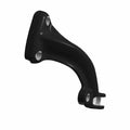 Black left-hand foot peg mount for motorcycle with curved metal design and mounting holes.