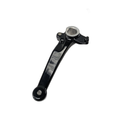 Black metal brake pedal lever with a curved arm and circular mounting points on each end.