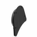 Black curved plastic access hole cover with four screw holes and a tapered edge.