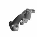 Matte black metal foot peg mount with curved arm and multiple bolt holes for right-hand motorcycle attachment.
