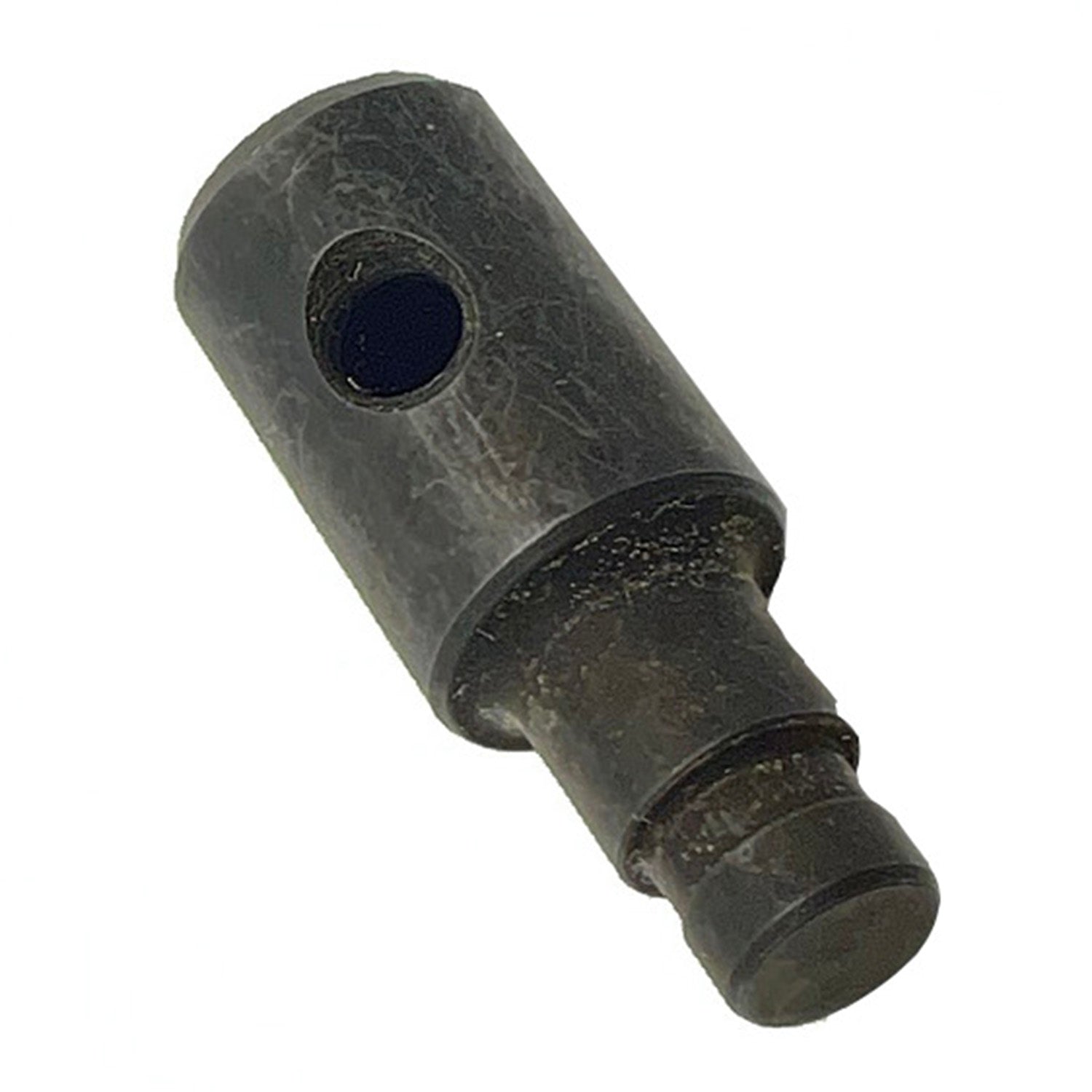 Black metal driven pin roller with cylindrical shape and 12mm diameter hole.