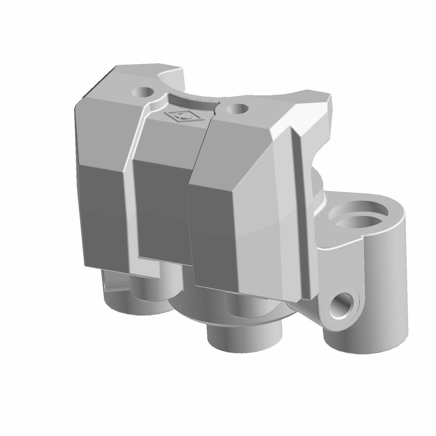 Gray metal front brake caliper with angular design and mounting holes for Polaris RZR 200 left side.