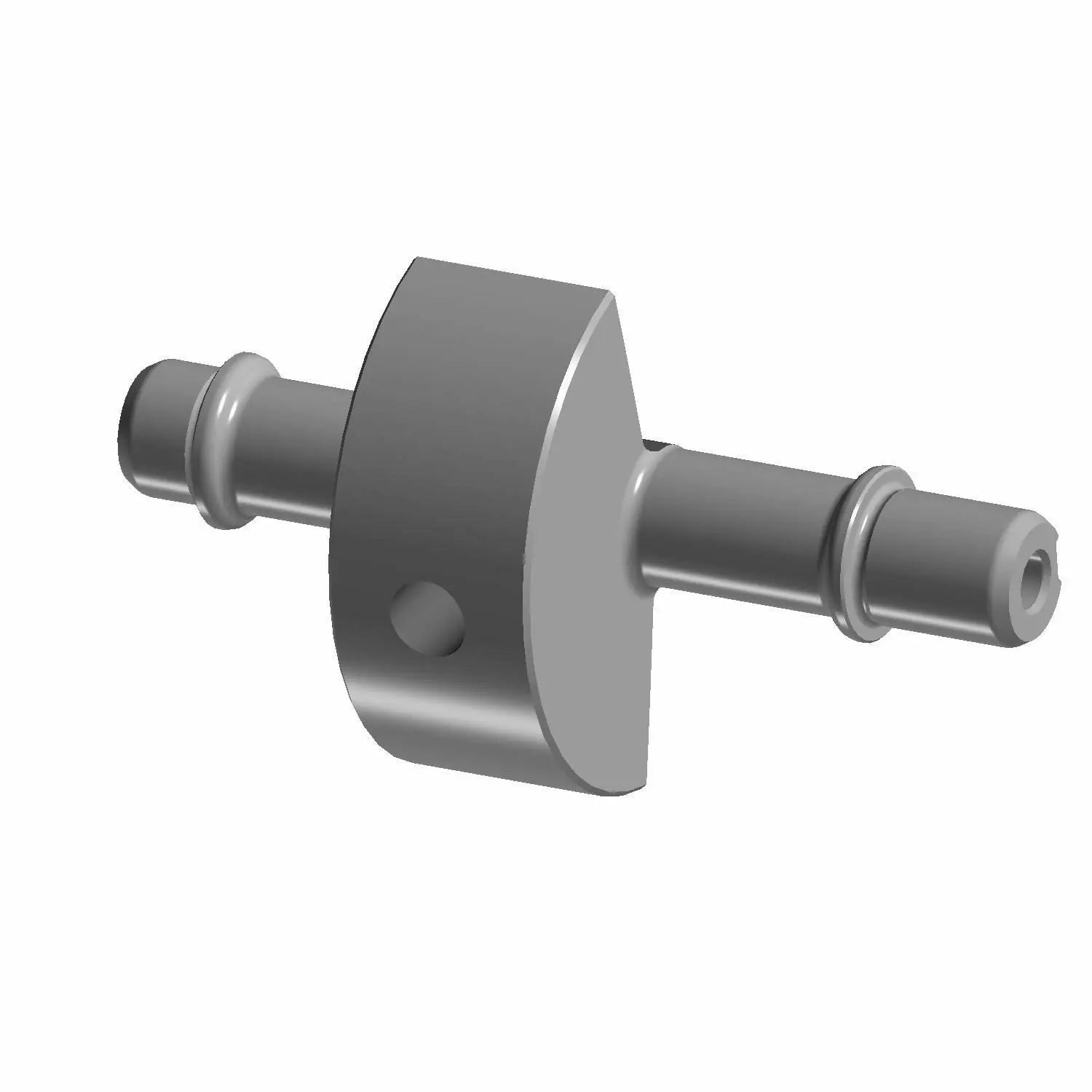 Gray metal motorcycle balance shaft with cylindrical ends and asymmetrical central block.