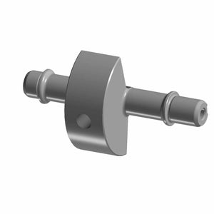 Gray metal motorcycle balance shaft with cylindrical ends and asymmetrical central block.