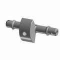 Gray metal balance shaft with cylindrical ends and a central hexagonal block featuring a hole through it.