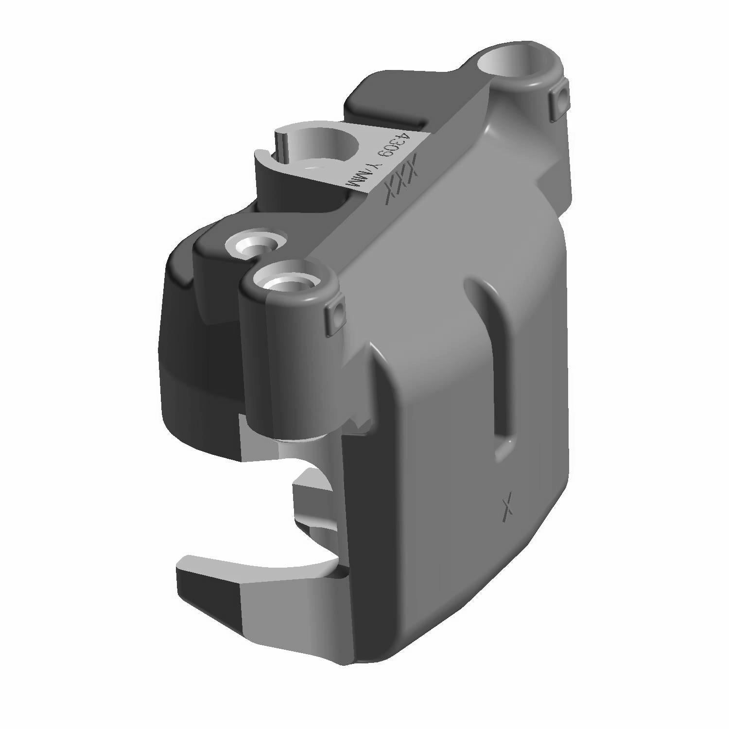 Gray metal brake caliper with compact design and mounting points for Polaris offroad vehicles.