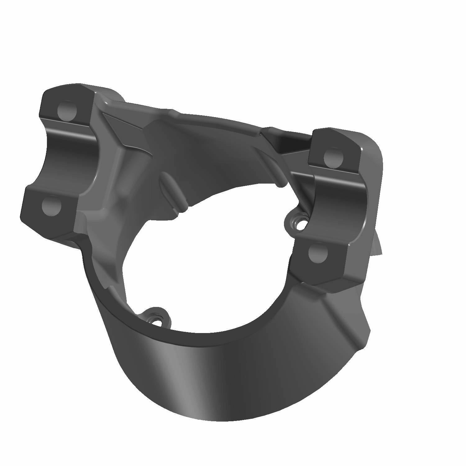 Matte black aluminum handlebar riser cap with angular design and mounting holes for Indian motorcycles.