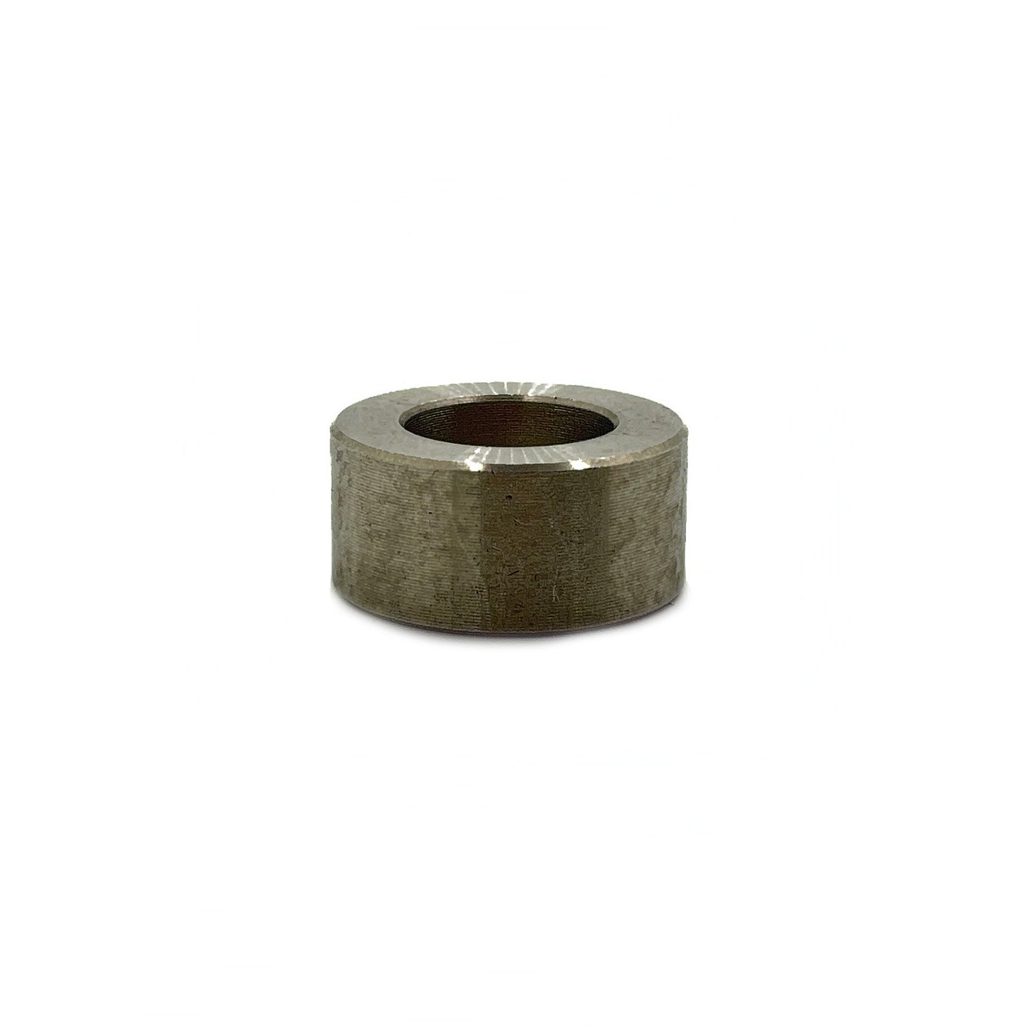 Metal cylindrical spacer with a smooth surface and hollow center hole.