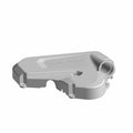 Gray molded plastic alternator belt cover with molded-in Polaris logo and integrated hose connector.