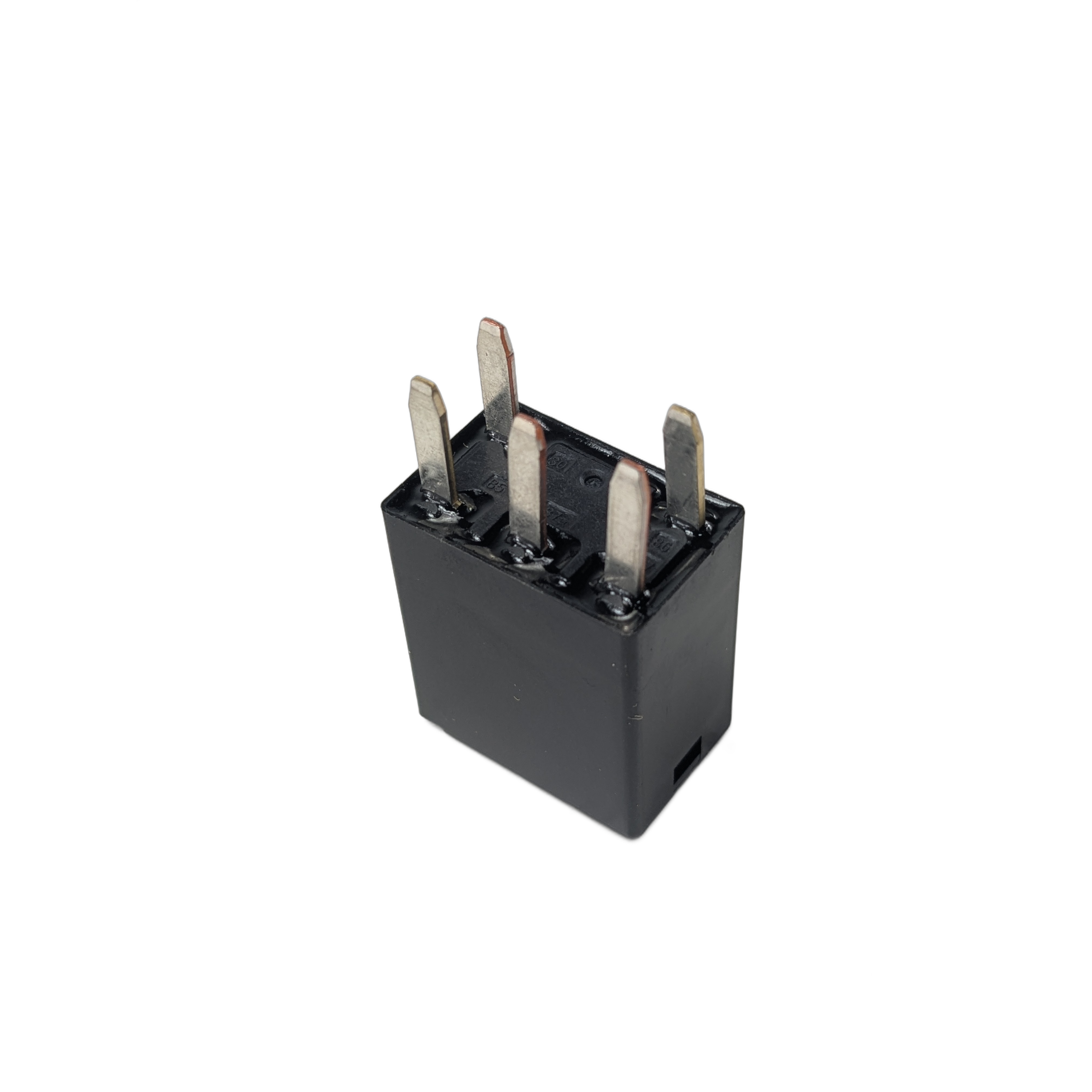 Black rectangular 30 AMP relay with four metal prongs for electrical connection.