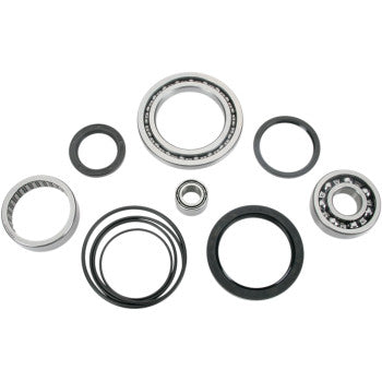 The Yamaha Differential Bearing Seal Kit Rear by Moose Offroad, featuring EMQ quality bearings, rubber seals, and O-rings, is displayed neatly on a white background.