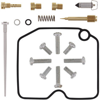 The Arctic Cat Carburetor Repair Kit by Moose Offroad includes assorted metal screws, springs, brass nozzles, NBR O-rings, a black gasket, and a needle, all neatly arranged on a white background.