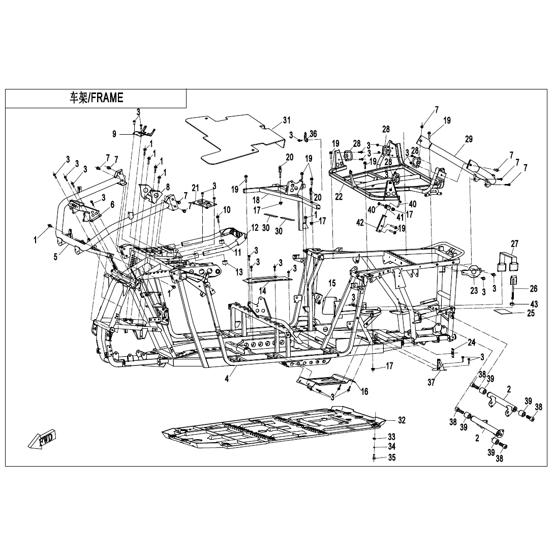 An Image of a Genuine CFMOTO Parts Schematic Diagram showing the schematic - FRAME - 2021 CFMOTO ZFORCE 500