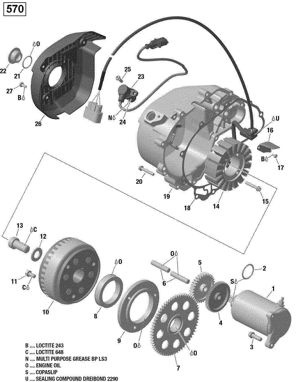 An Image of a Genuine Can-Am Parts Schematic Diagram showing the schematic - MAGNETO AND ELECTRIC STARTER - 570 EFI (OUTLANDER L X MR)