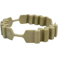 Tan plastic spacer ring with multiple ridges and a hexagonal shape.