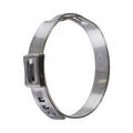 Silver metal Oetiker-style gear clamp with adjustable ratchet mechanism.
