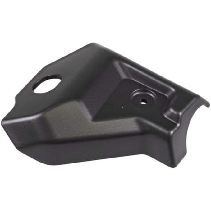 The LH Bumper Skid Cap by Can-Am is a black, angular metal or plastic bracket with two differently-sized holes and a matte finish, designed for mounting or attachment as an OEM part on Can-Am ATVs and UTVs.