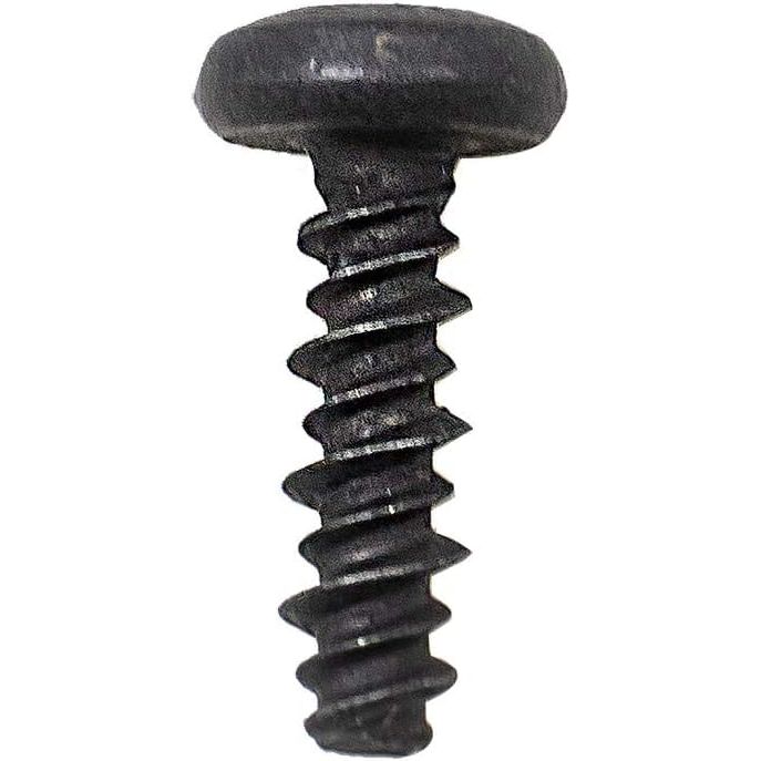 A close-up of the Screw-10X5/8-Hi/Lo Pn-T25 Trx-M by Polaris, featuring a black round head, pointed tip, and coarse threads. Perfect as an OEM Indian Polaris part for reliable repairs by DIYers or witchdoctors. Isolated on white background.