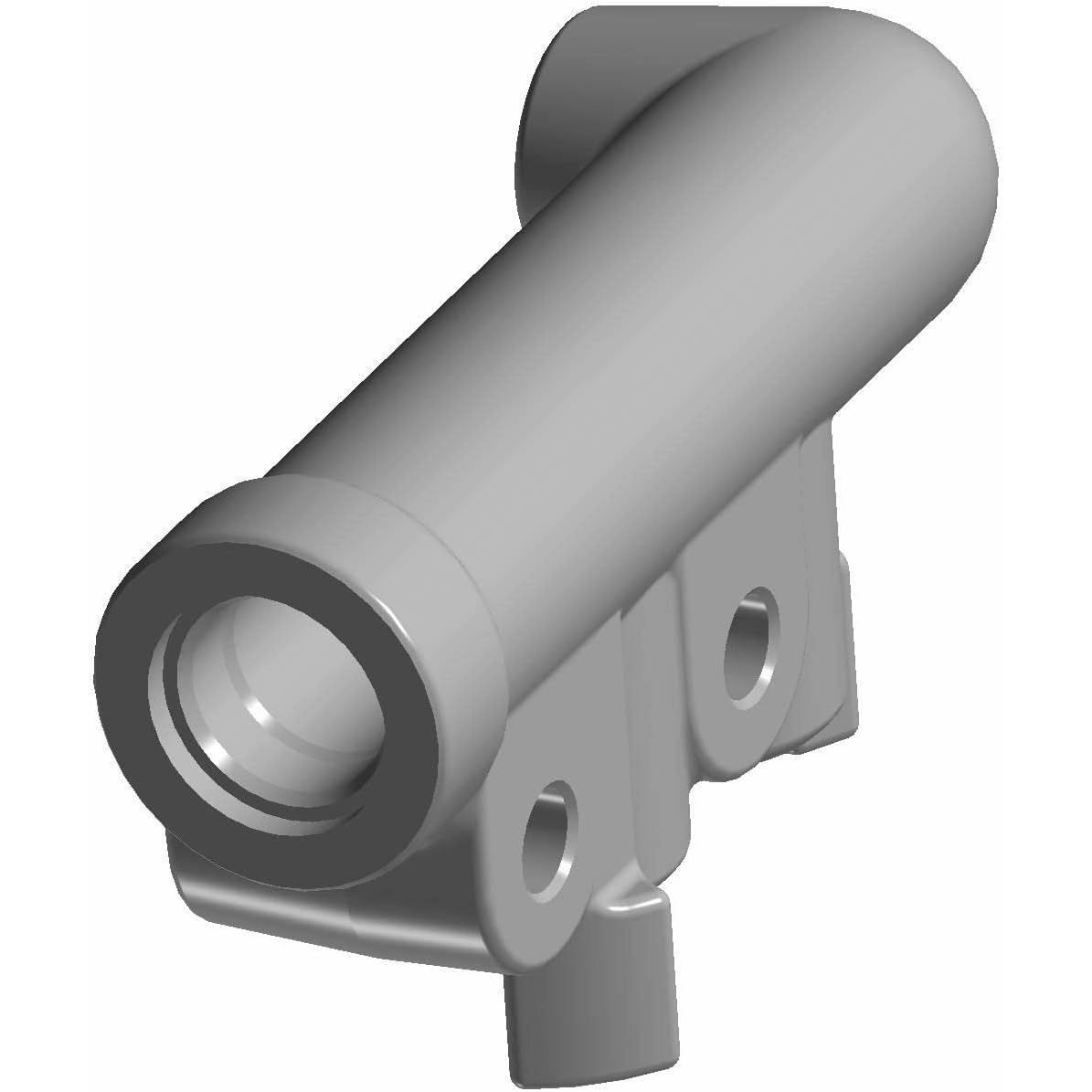 A 3D-rendered image of the Valve, Brake, Delay by Polaris—a cylindrical gray part with a hollow opening on one end and two mounting holes on its flat base—appears as part of a larger assembly or connector.