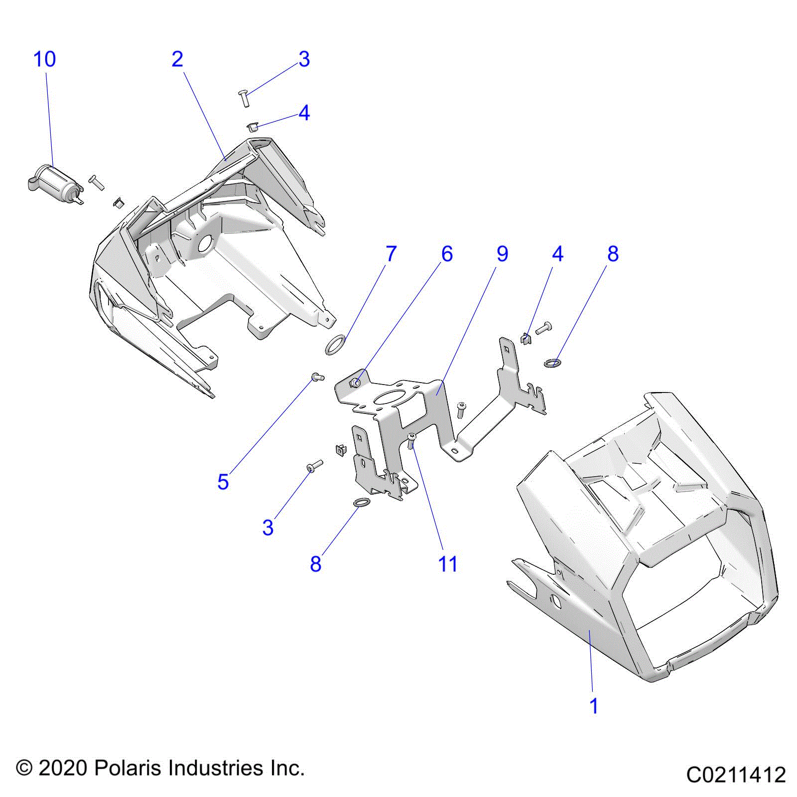 An Image of a Genuine Polaris Parts Schematic Diagram showing the schematic - BODY: HEADLIGHT POD - 2022 POLARIS SPORTSMAN 570 6X6