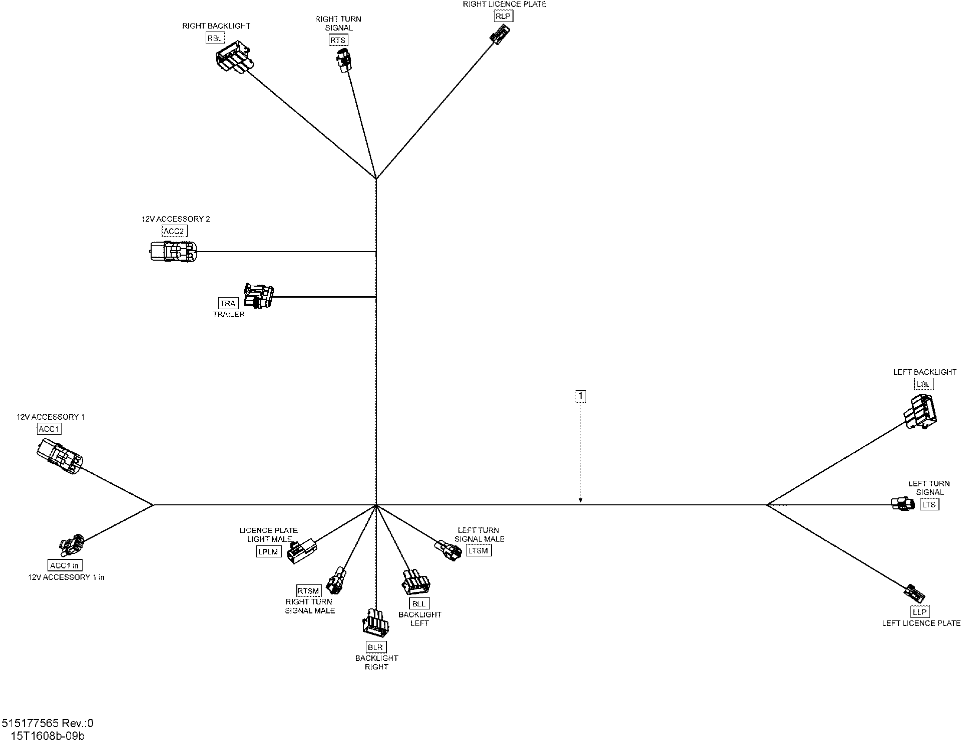 An Image of a Genuine Can-Am Parts Schematic Diagram showing the schematic - ELECTRICAL HARNESS _REAR HARNESS