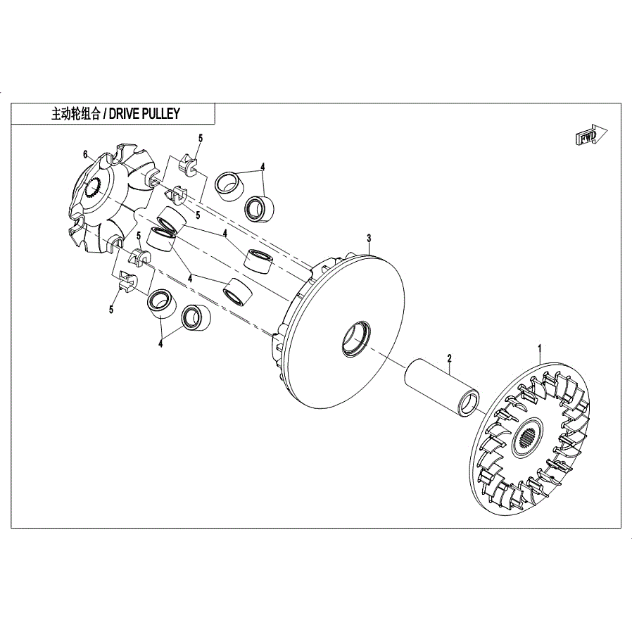 An Image of a Genuine CFMOTO Parts Schematic Diagram showing the schematic - DRIVE PULLEY - 2019 CFMOTO ZFORCE 800 EX