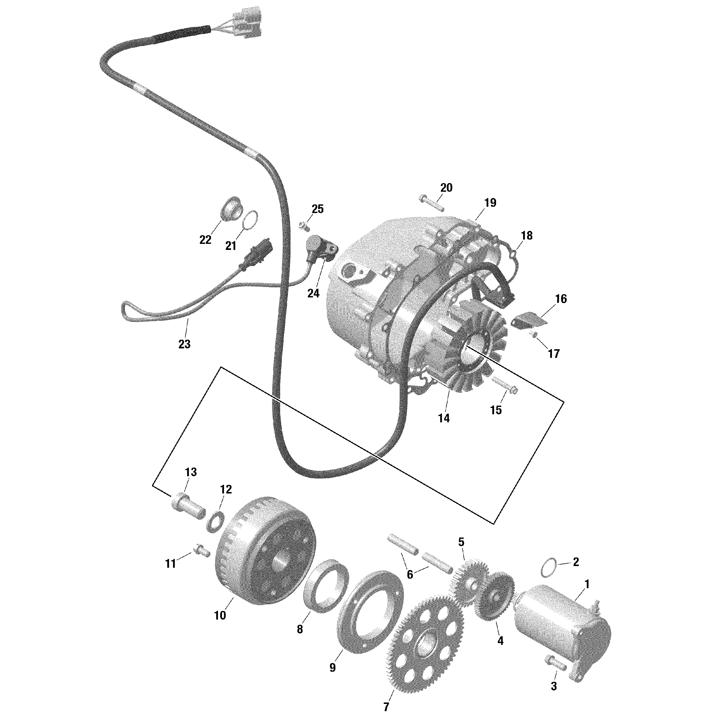 An Image of a Genuine Can-Am Parts Schematic Diagram showing the schematic - ROTAX - MAGNETO AND ELECTRIC STARTER