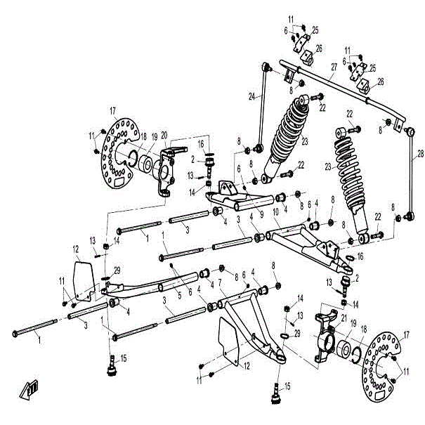 An Image of a Genuine CFMOTO Parts Schematic Diagram showing the schematic - FRONT SUSPENSION - 2015 CFMOTO ZFORCE 600