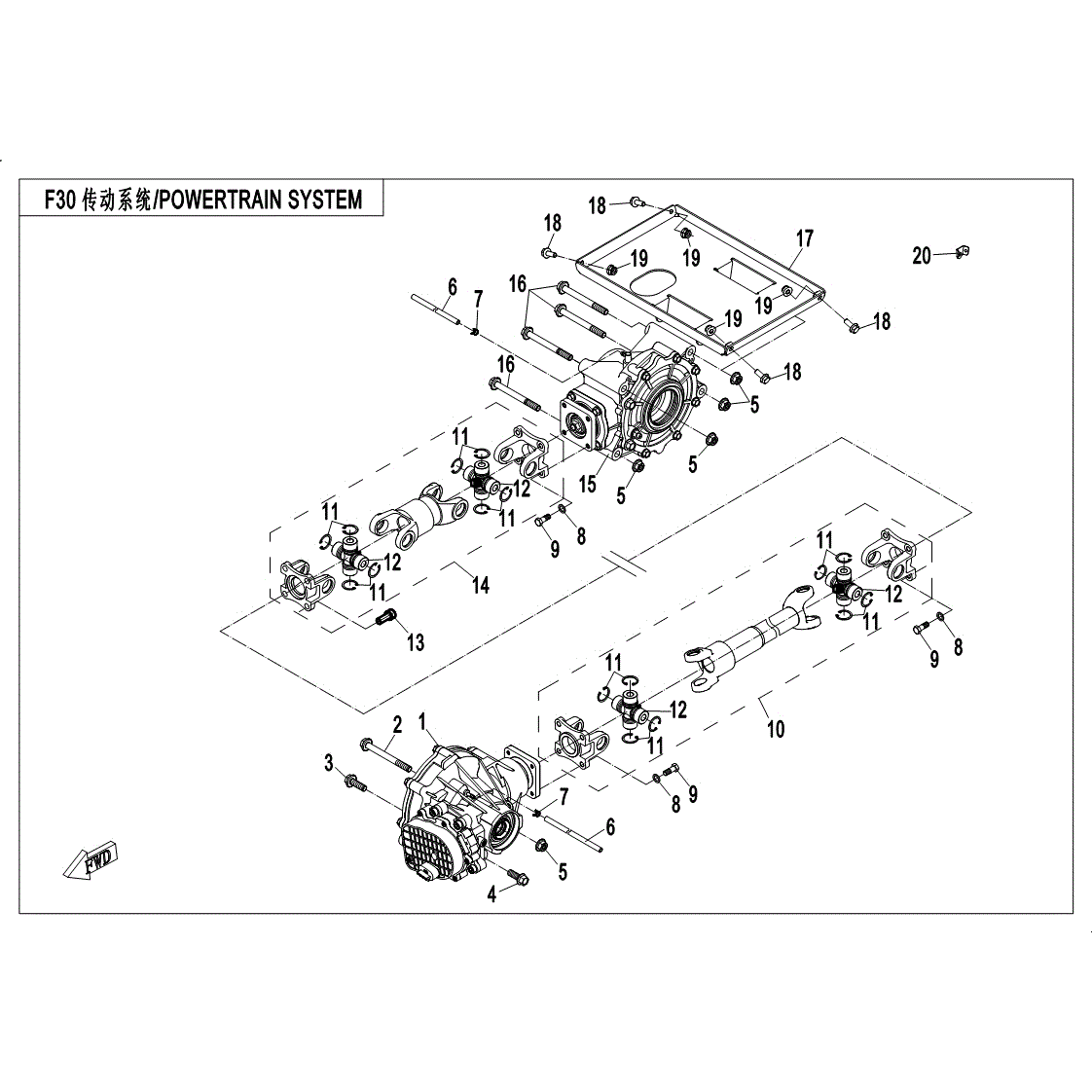 An Image of a Genuine CFMOTO Parts Schematic Diagram showing the schematic - POWERTRAIN SYSTEM - 2017 CFMOTO UFORCE 500