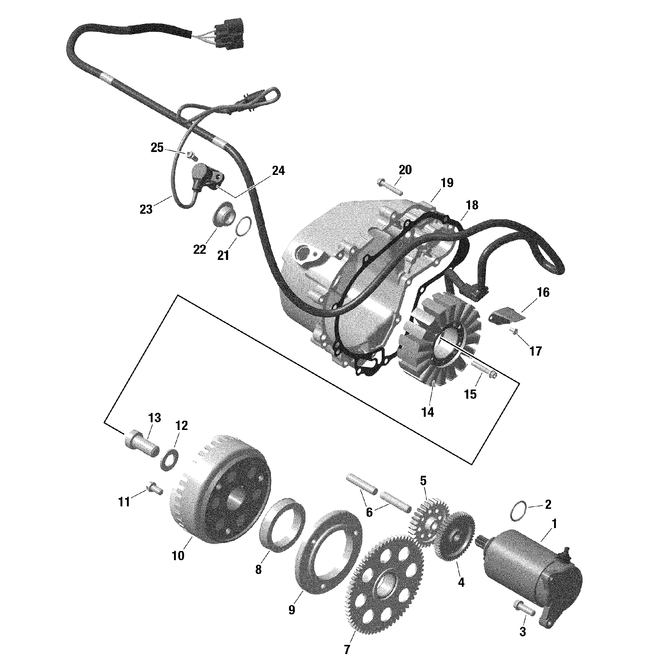 An Image of a Genuine Can-Am Parts Schematic Diagram showing the schematic - ROTAX - MAGNETO AND ELECTRIC STARTER