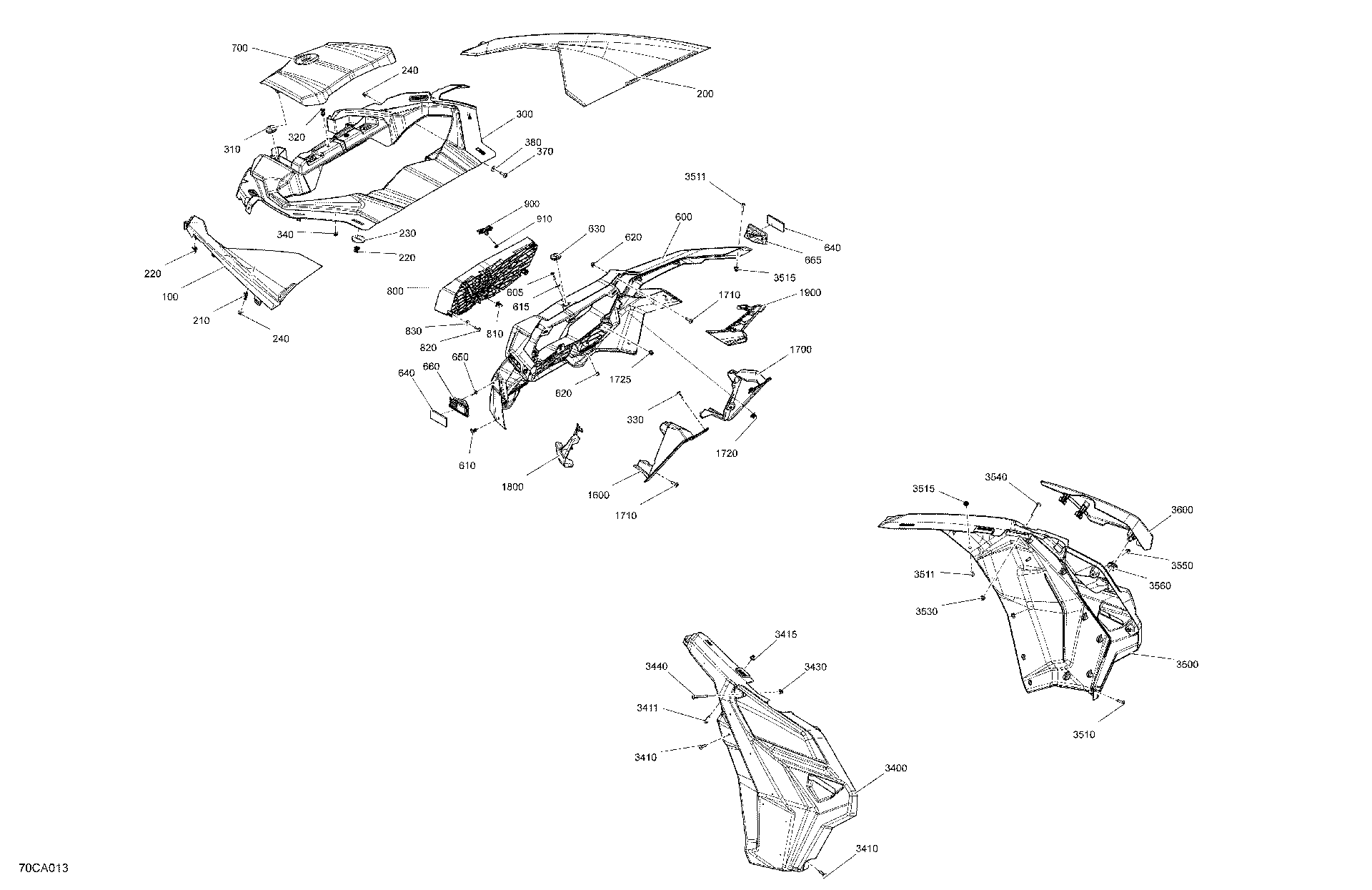 An Image of a Genuine Can-Am Parts Schematic Diagram showing the schematic - BODY - FRONT SECTION
