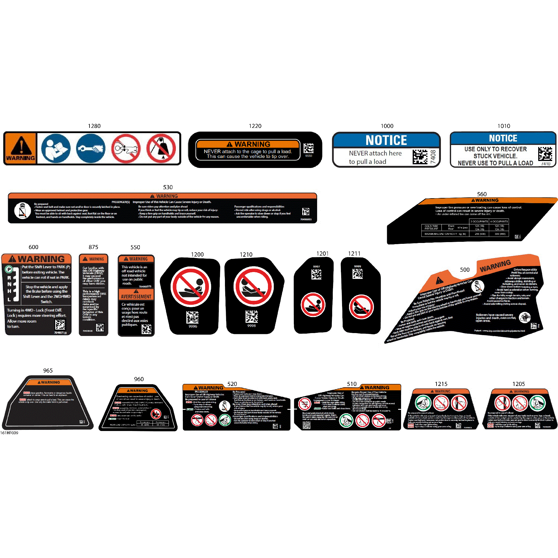 An Image of a Genuine Can-Am Parts Schematic Diagram showing the schematic - BODY - WARNING DECALS