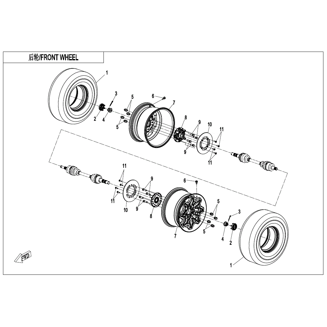 An Image of a Genuine CFMOTO Parts Schematic Diagram showing the schematic - REAR WHEEL - 2020 CFMOTO ZFORCE 950 Sport