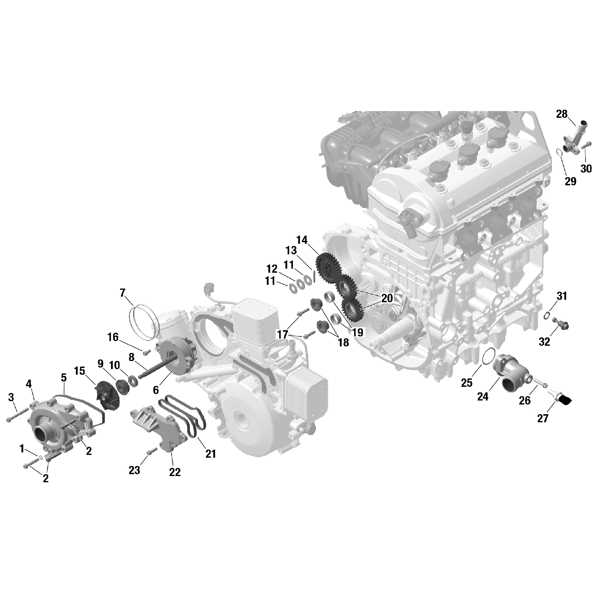 An Image of a Genuine Can-Am Parts Schematic Diagram showing the schematic - ROTAX - ENGINE COOLING