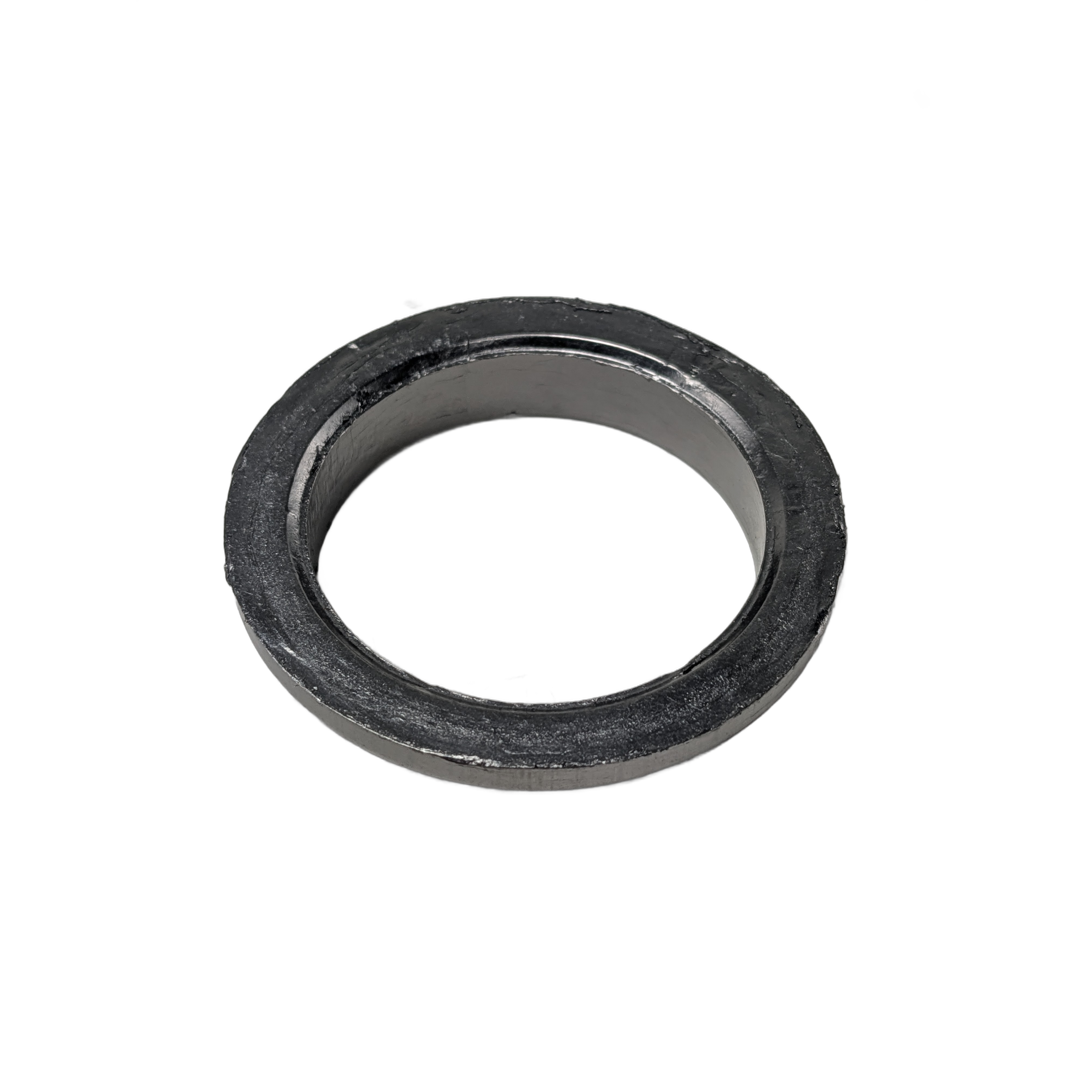 Black circular exhaust seal gasket with a smooth inner edge and textured outer surface.