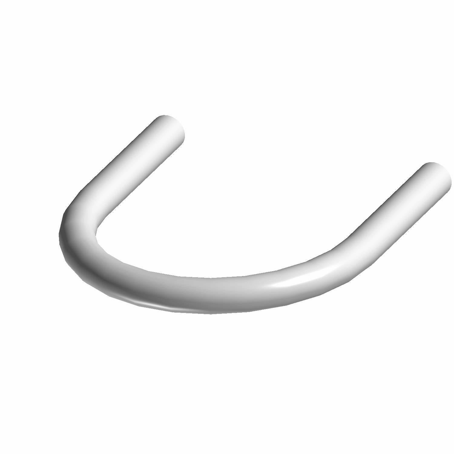 Silver metal U-bolt with rounded U shape and smooth finish.