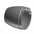 Matte black metal exhaust shield with flared conical shape and mounting holes on rear edge.