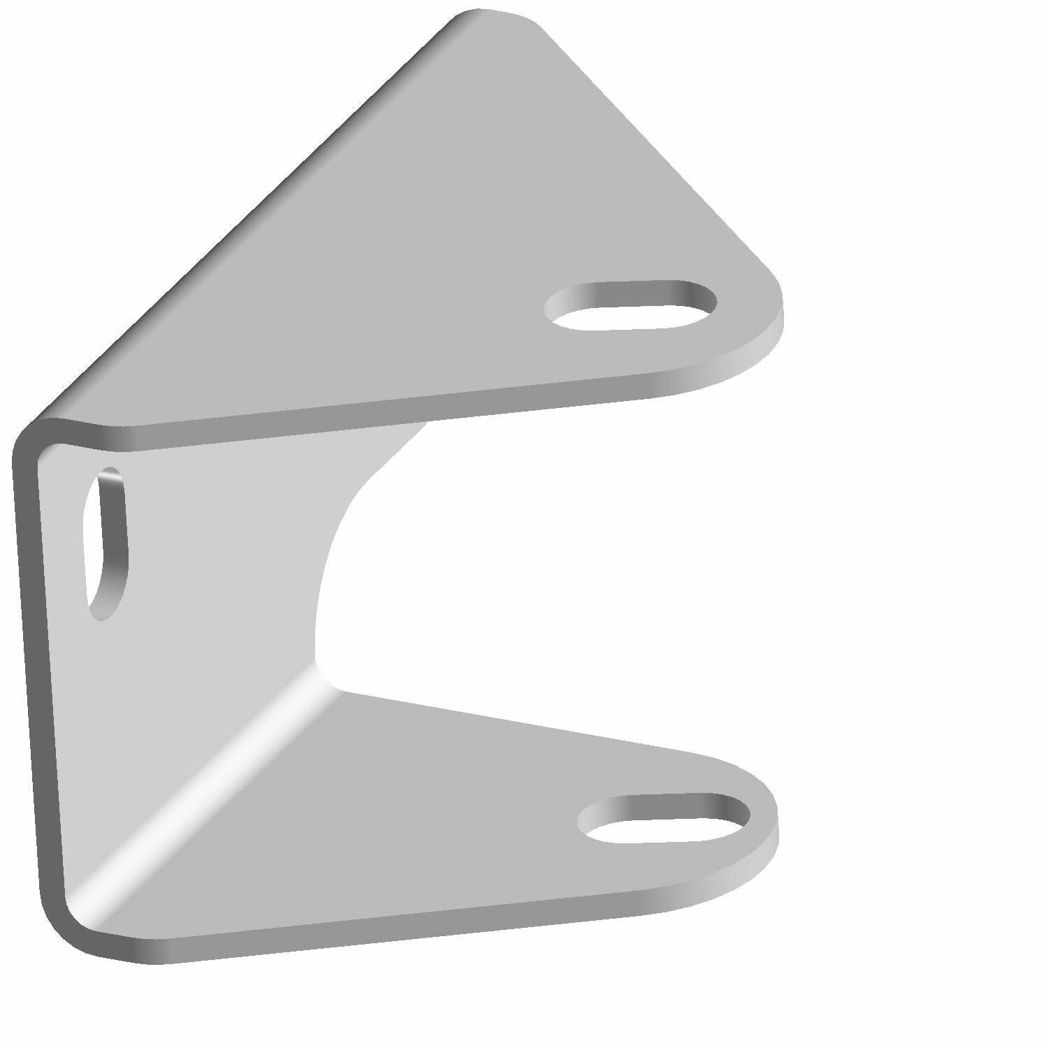 Silver metal rear mount bracket with three oval mounting holes and angled design.
